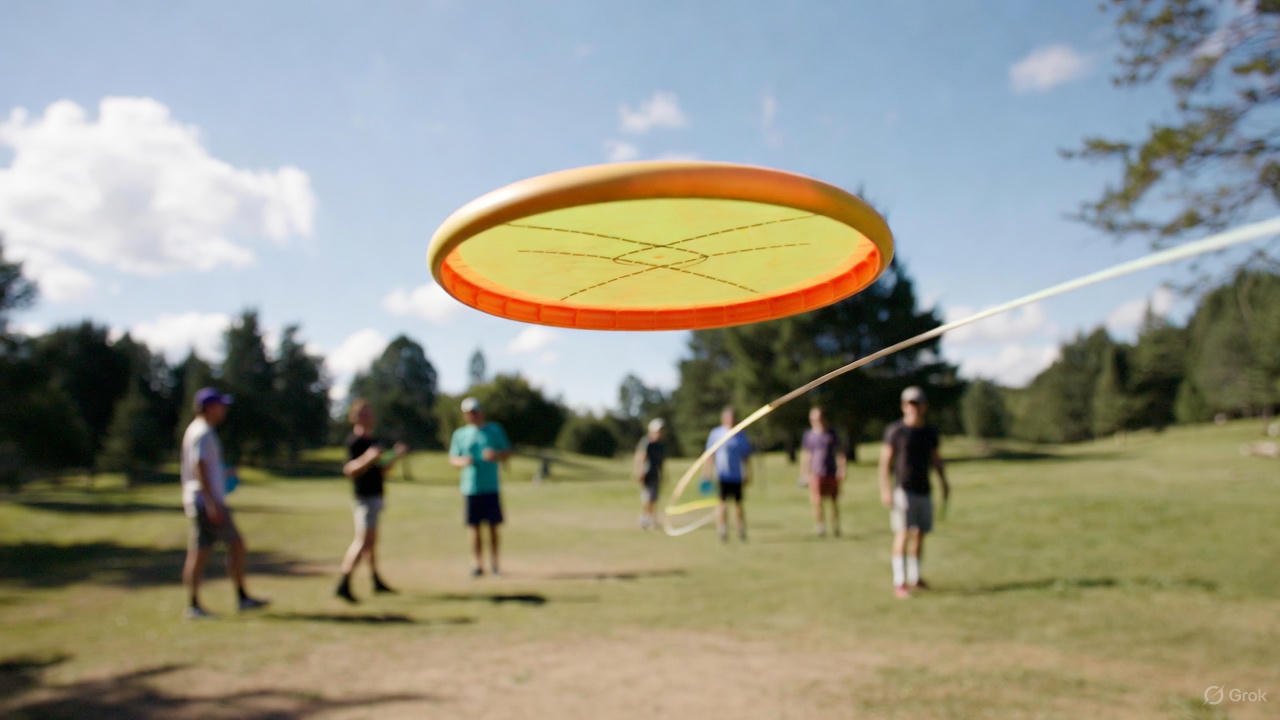 Understable disc curving right in sunny disc golf park