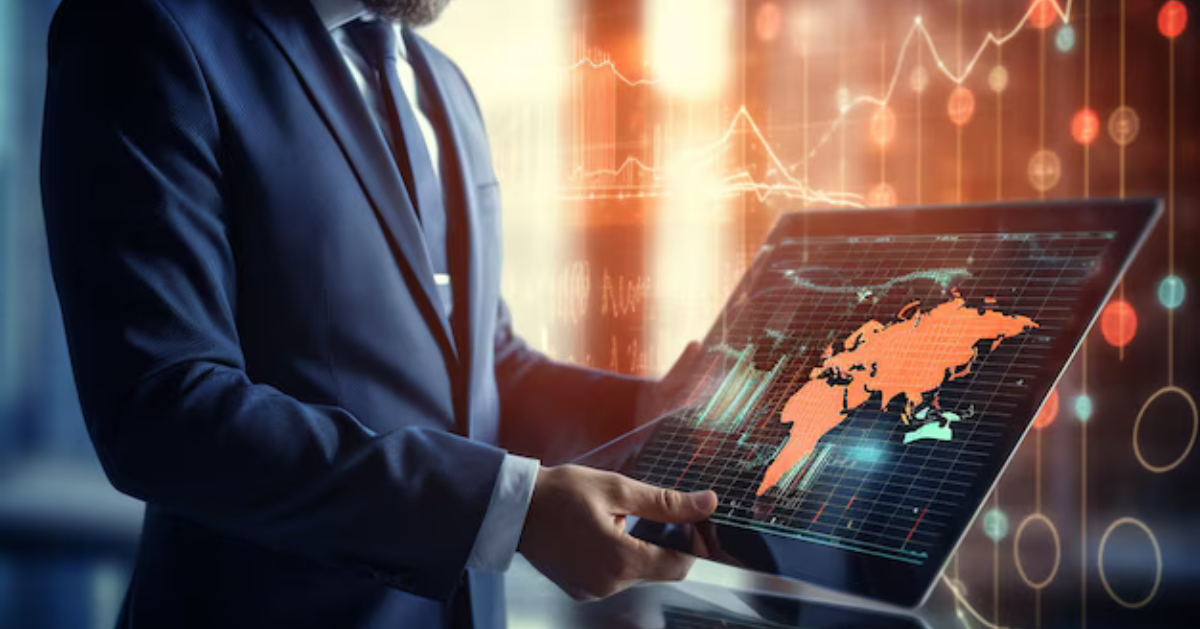 Businessman analyzing global stock market data on tablet with fintechzoom.com stoxx 600 trends