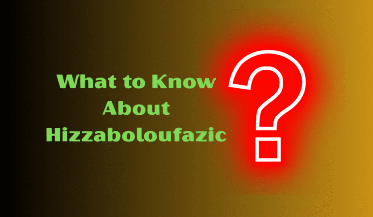 Neon question mark graphic asking 'What to Know About Hizzaboloufazic' on gradient background