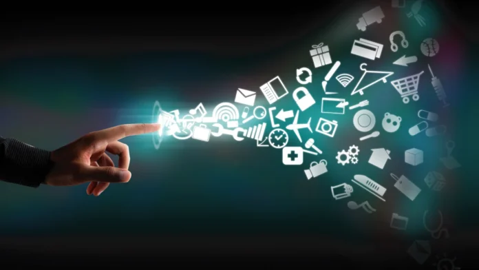 Finger sparking business icons for the best business in the world in digital opportunities.