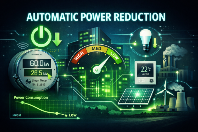 Automatic power reduction system with smart meter and energy efficiency dashboard