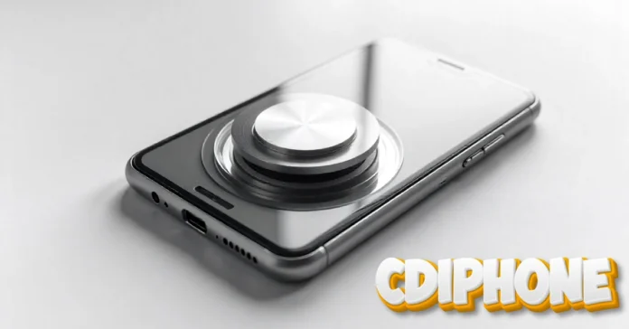 Conceptual image of a 'CDiPhone' – an iPhone with a built-in CD player attachment.